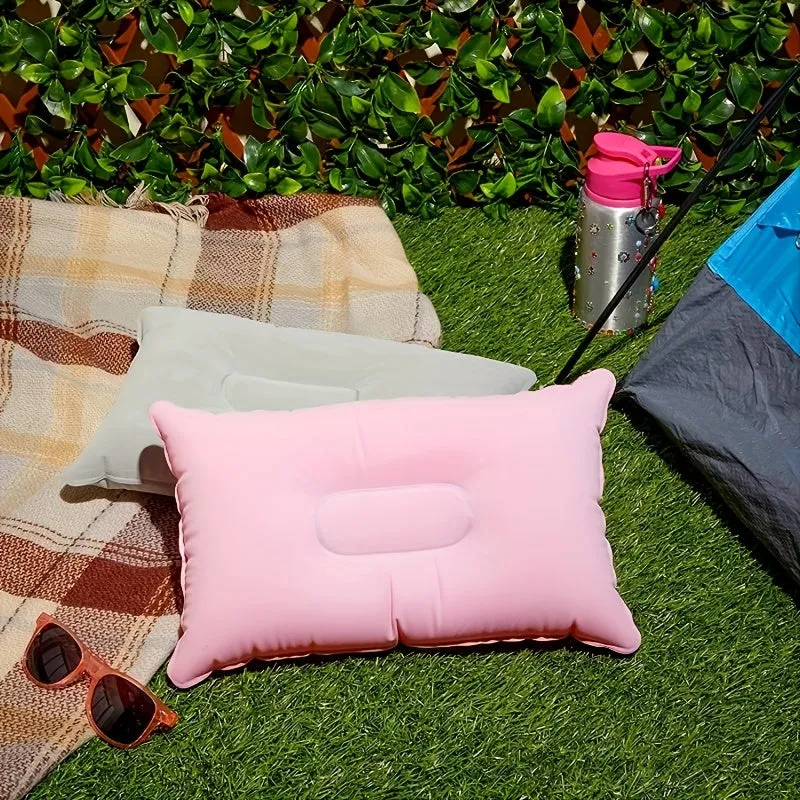 2pcs Inflatable Pillow, Travel Pillow, Flocked Pillow, For Lunch Nap, Outdoor Travel
