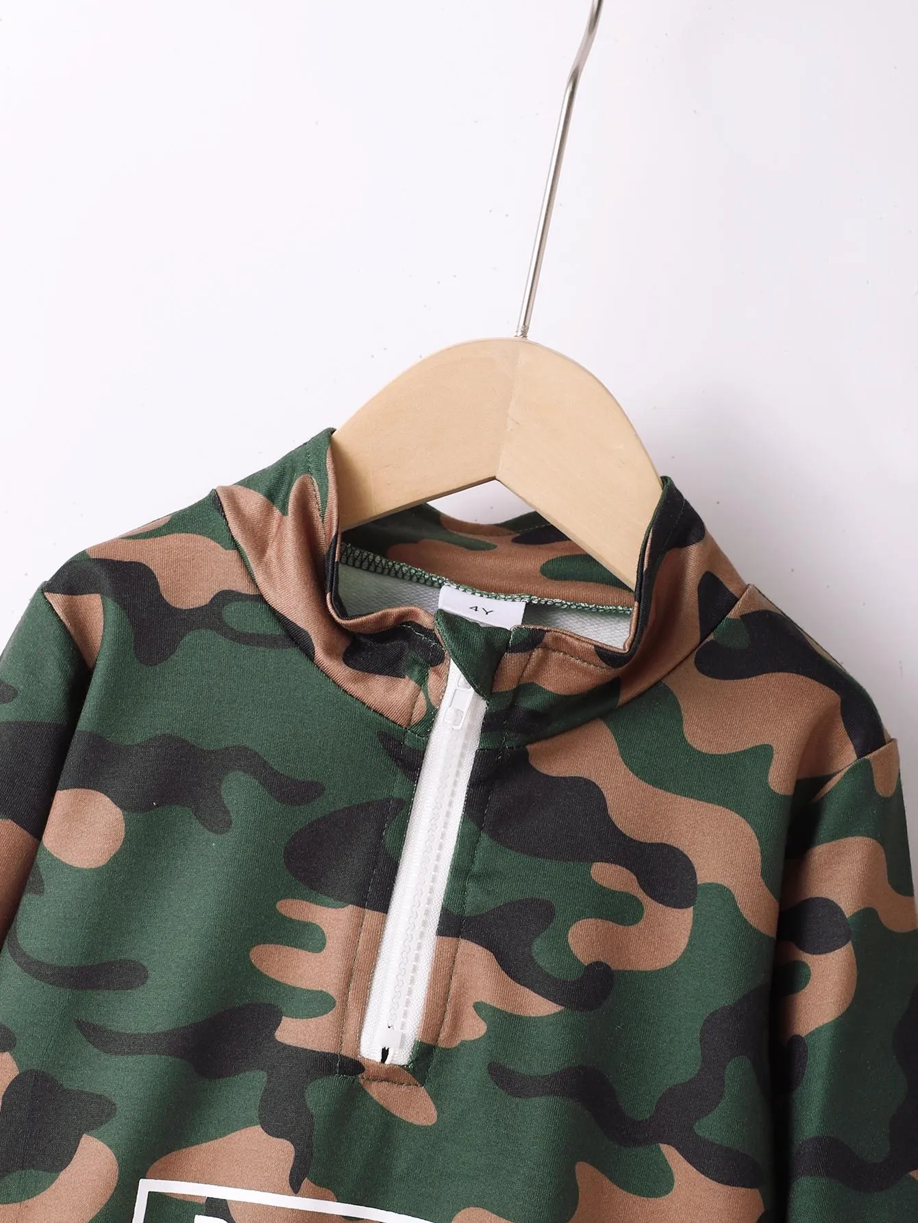 4-6Y Toddler Boys Fall Winter Clothes Kid Boys Pants Sets Letter Graphics Camouflage Print Trousers 2Pcs Casual Clothing Green Catpapa 462311004