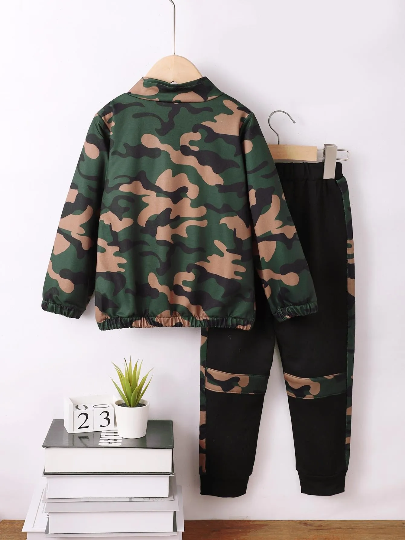 4-6Y Toddler Boys Fall Winter Clothes Kid Boys Pants Sets Letter Graphics Camouflage Print Trousers 2Pcs Casual Clothing Green Catpapa 462311004