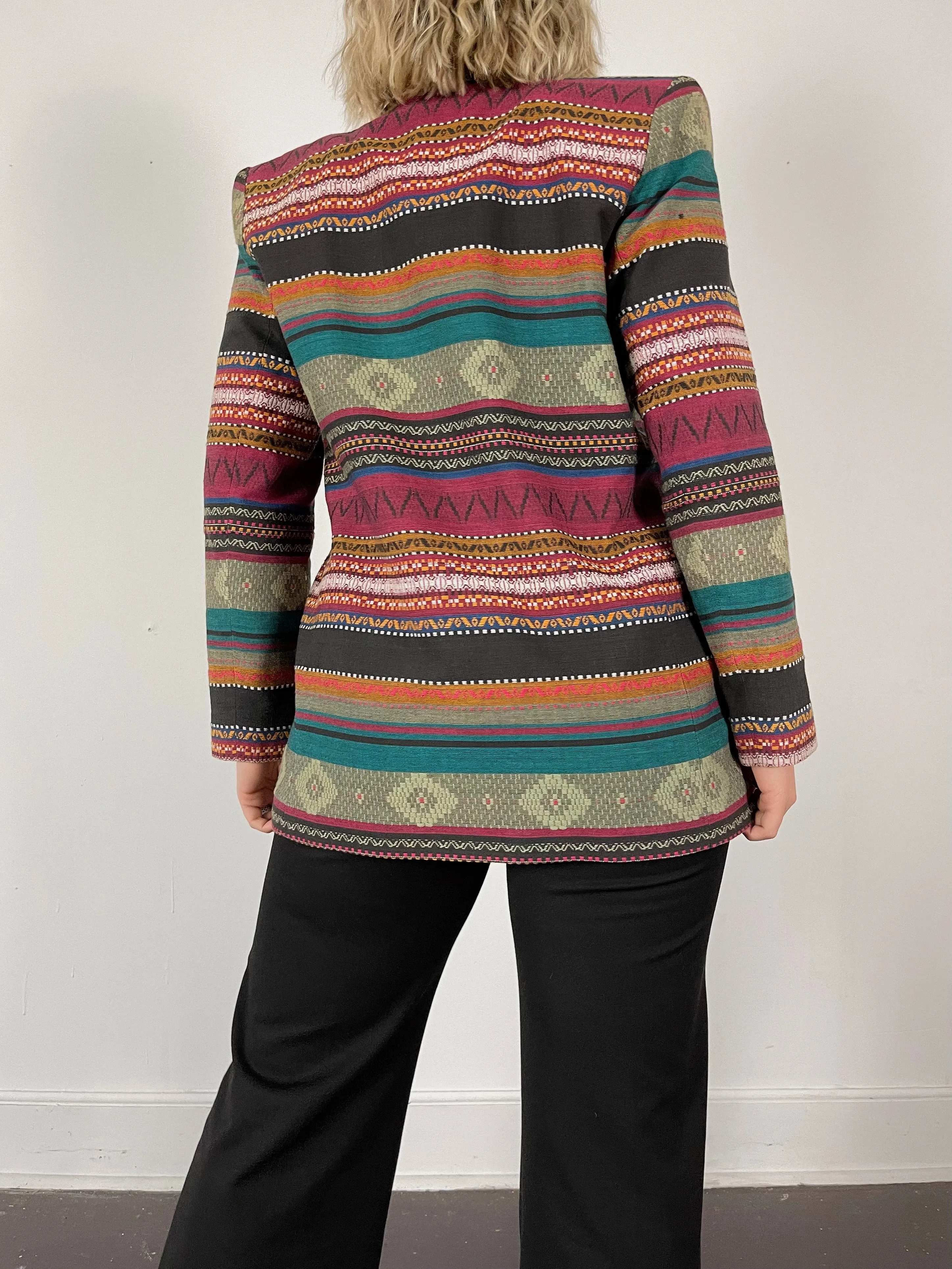 80s Vintage Town & Travel Multi-Pattern Western Blazer (M)