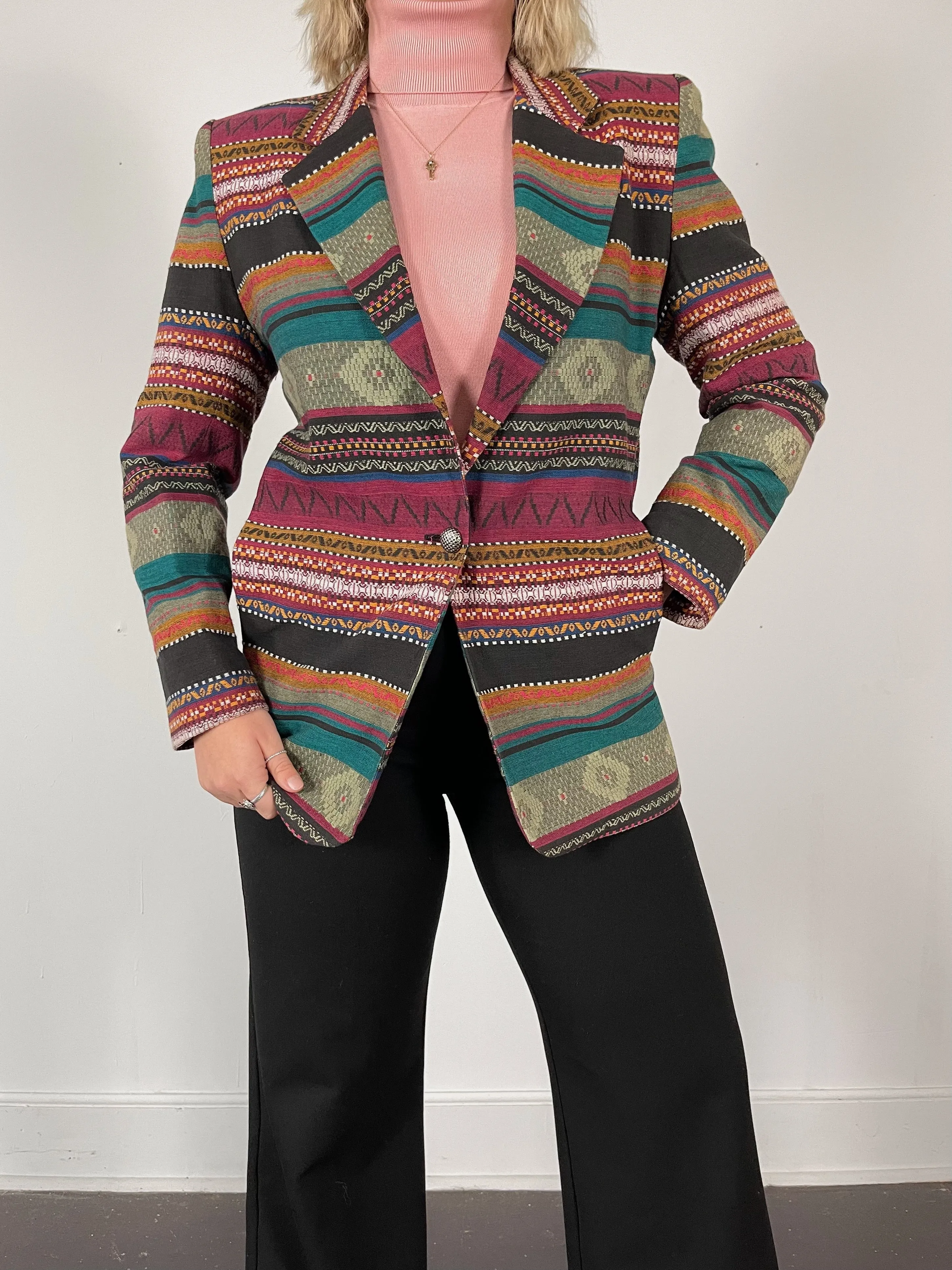 80s Vintage Town & Travel Multi-Pattern Western Blazer (M)
