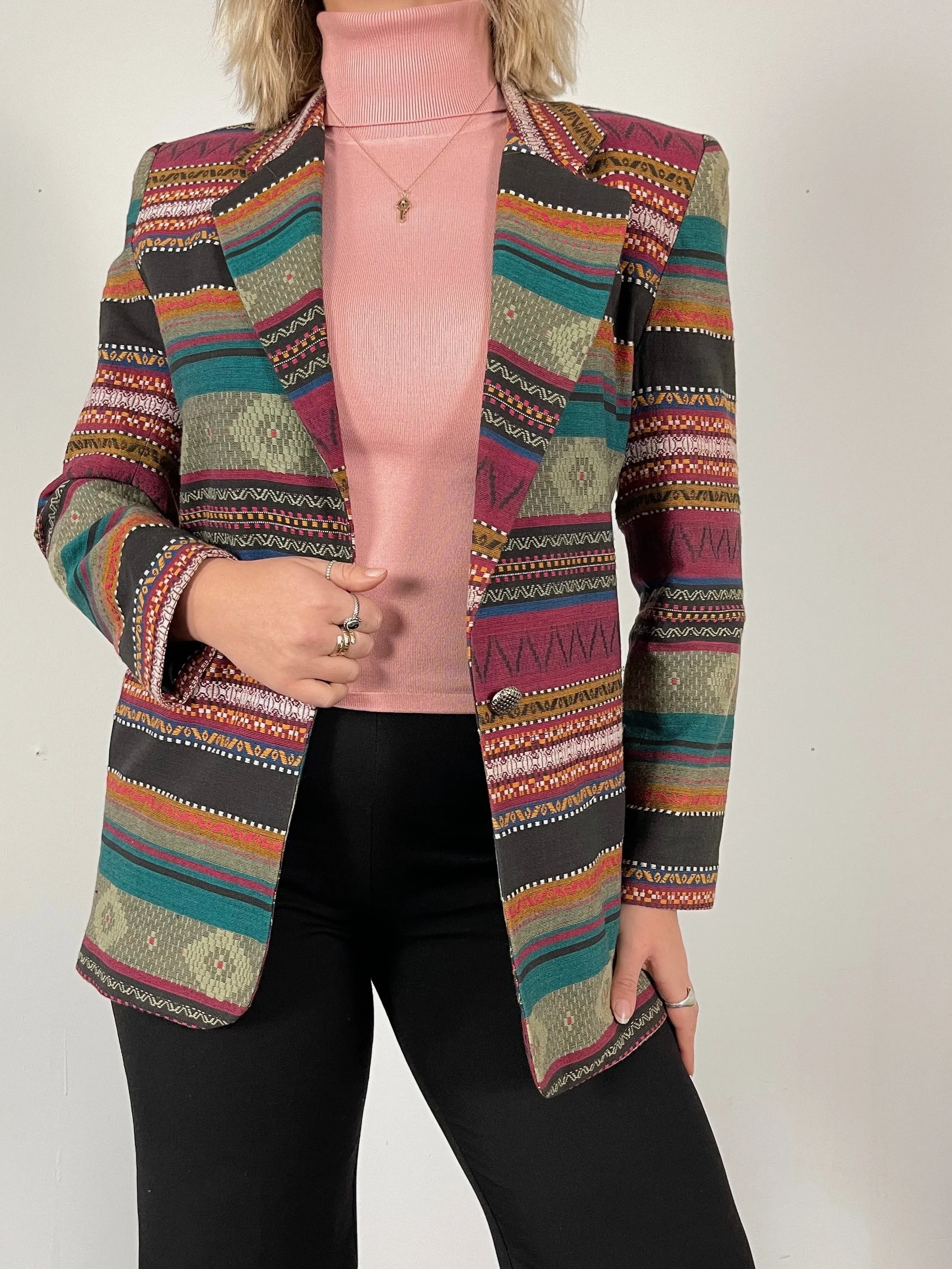 80s Vintage Town & Travel Multi-Pattern Western Blazer (M)