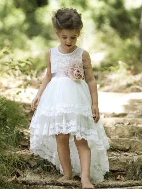 Baptism Asymmetric Dress with lace - IOKASTE Ivory