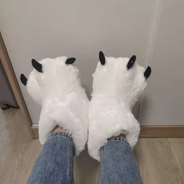 Cute Plush Bear Paw Long Tube Shoes