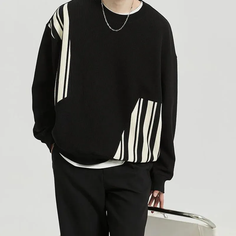 New Designed Trendy Striped Patchwork Long Sleeve Modern Streetwear Sweatshirt