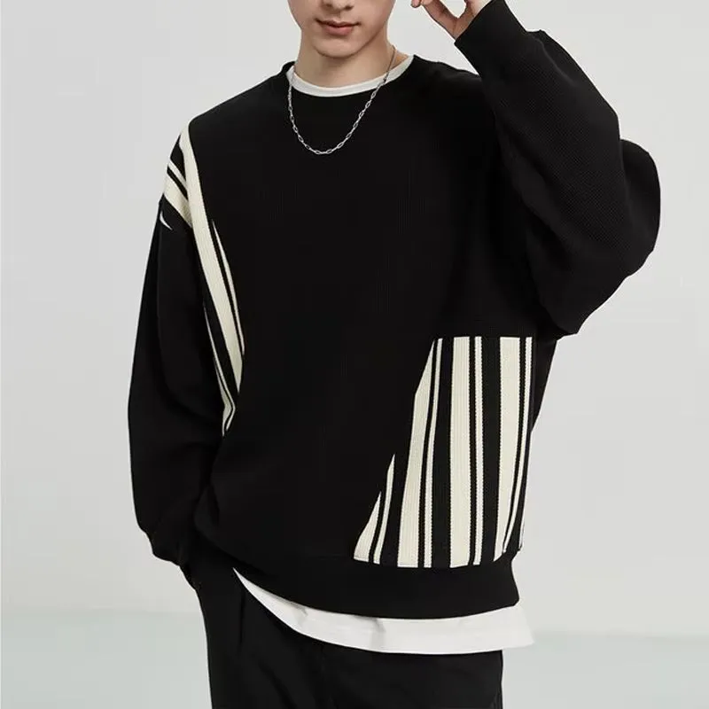 New Designed Trendy Striped Patchwork Long Sleeve Modern Streetwear Sweatshirt