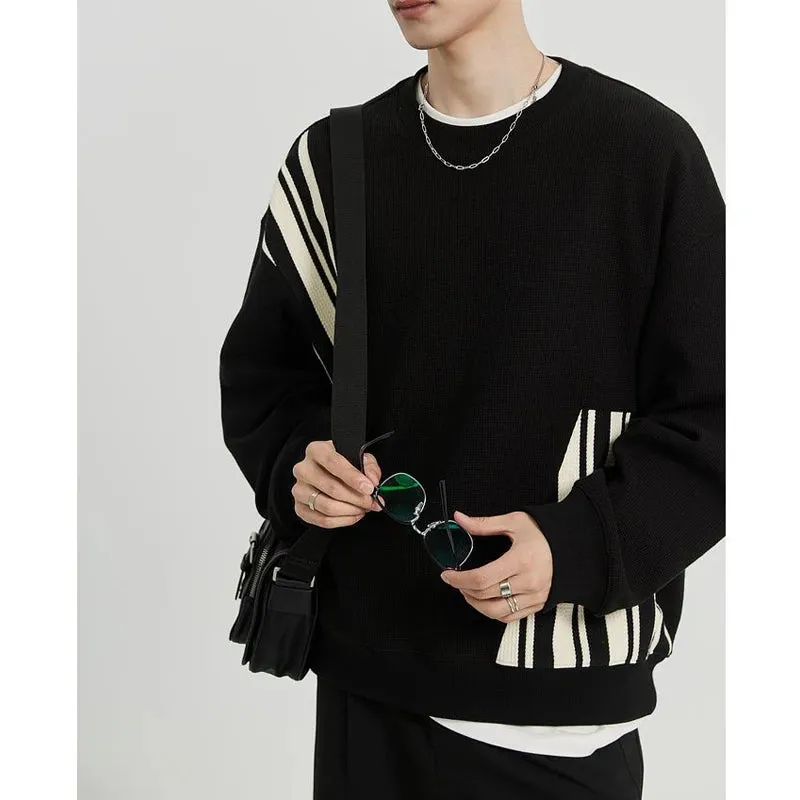 New Designed Trendy Striped Patchwork Long Sleeve Modern Streetwear Sweatshirt