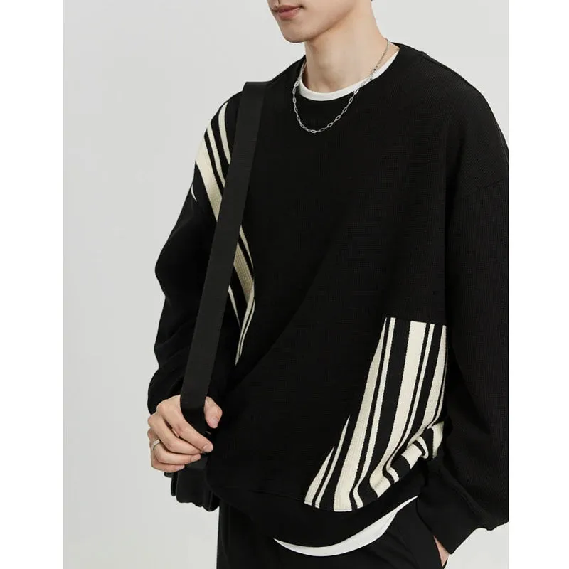New Designed Trendy Striped Patchwork Long Sleeve Modern Streetwear Sweatshirt