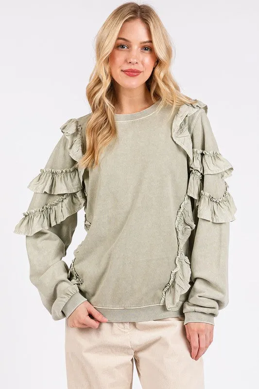 Ruffled Mineral Washed Sweatshirt