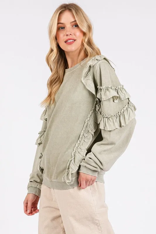 Ruffled Mineral Washed Sweatshirt