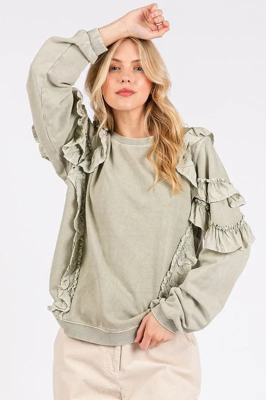Ruffled Mineral Washed Sweatshirt