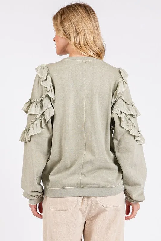 Ruffled Mineral Washed Sweatshirt