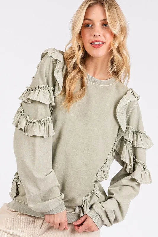 Ruffled Mineral Washed Sweatshirt