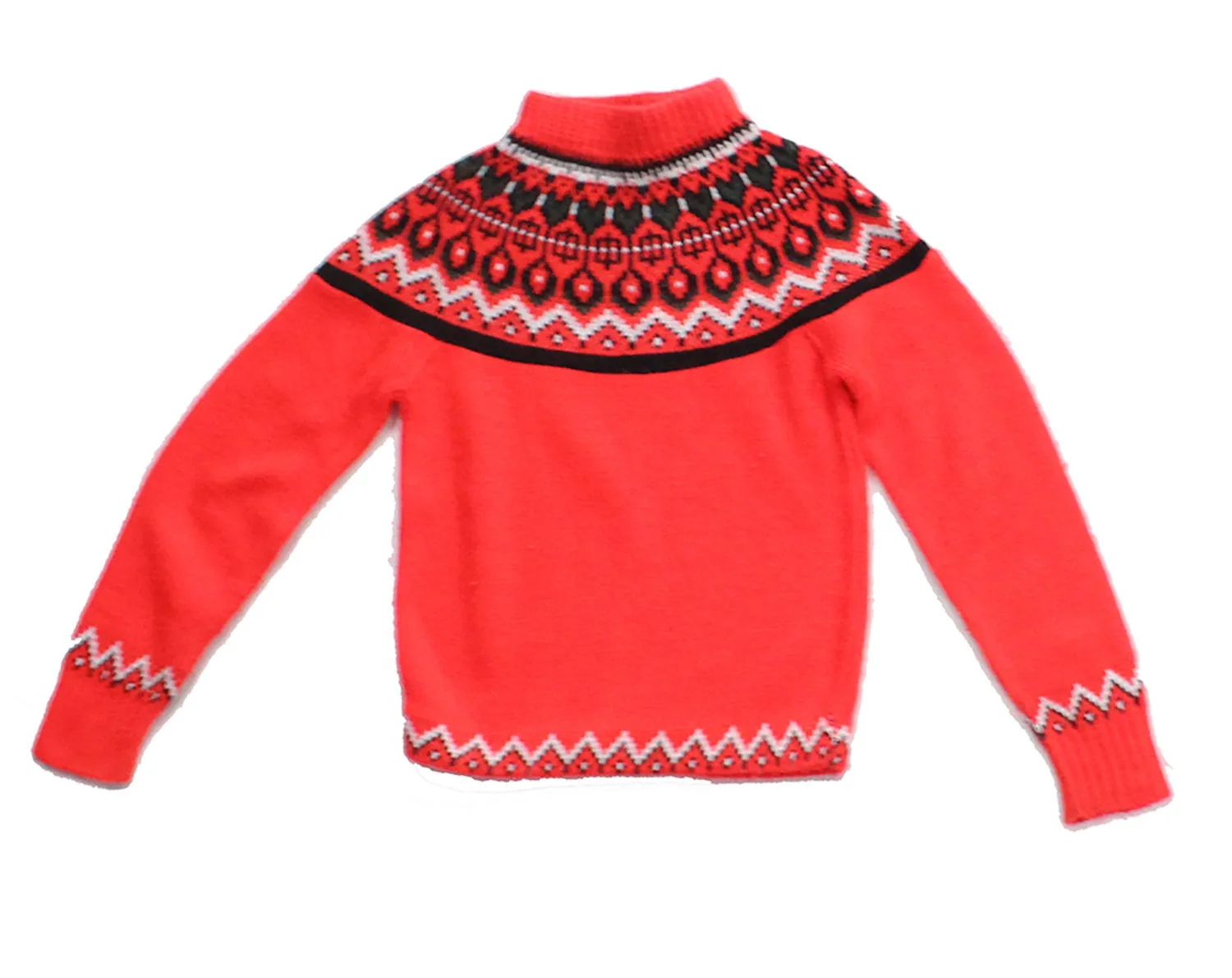 Set of 4 1960s Ski Sweaters - Sizes 10, 12, 18 & 20 - Four Kids Photo Opportunity - Christmas Card Pullovers - Vivid Red Mod Fair Isle Knit