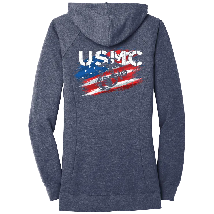 STENCIL FLAG Ladies USMC Zip Hoodie