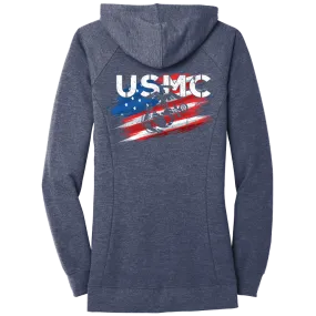 STENCIL FLAG Ladies USMC Zip Hoodie